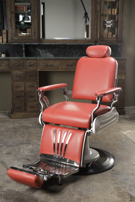 Red barber chair | Old school barber chairs | Vintage chairs | Barber furniture | Interior